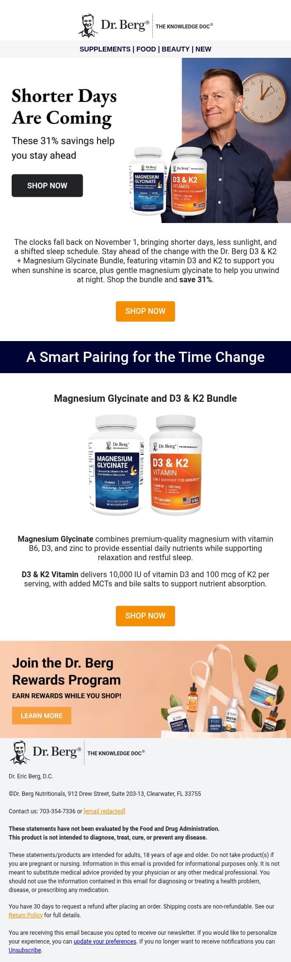 Darker days ahead (but 31% off right now) email from Dr. Berg Shop screenshot