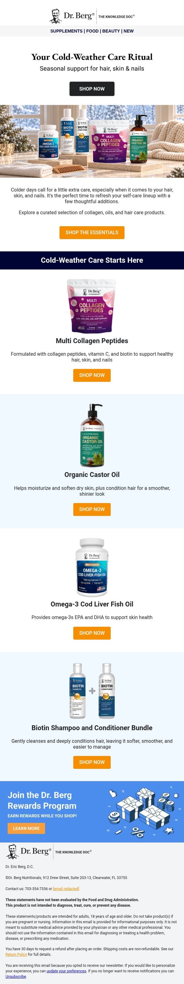 Is your self-care ready for colder days? email from Dr. Berg Shop screenshot
