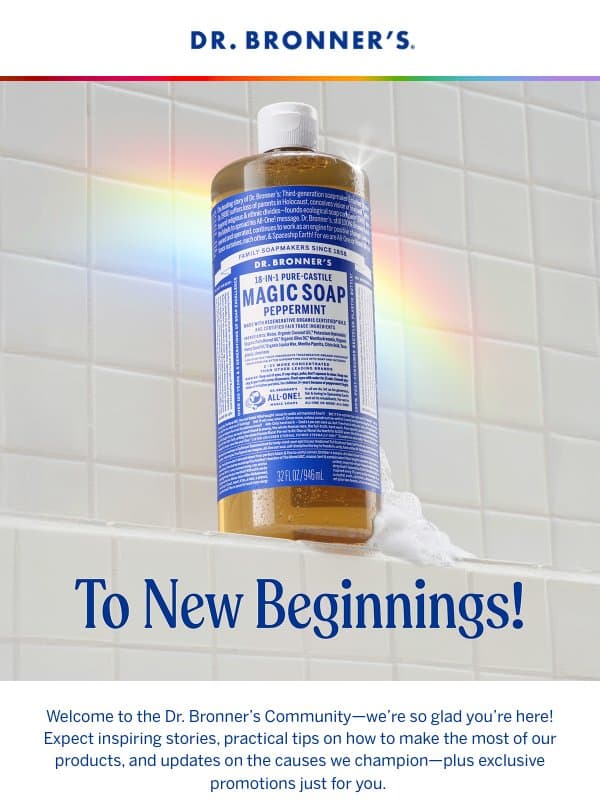 Thanks for signing up! email from Dr. Bronner's