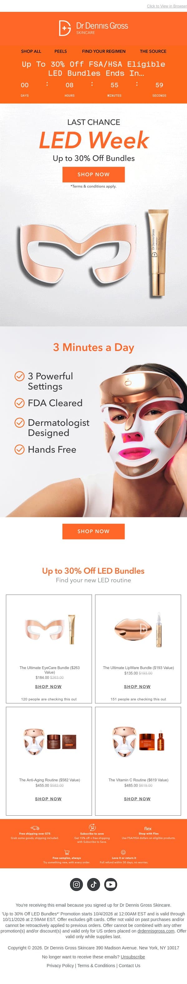 FINAL HOURS For Up To 30% Off LED Bundles email from Dr. Dennis Gross Skincare screenshot