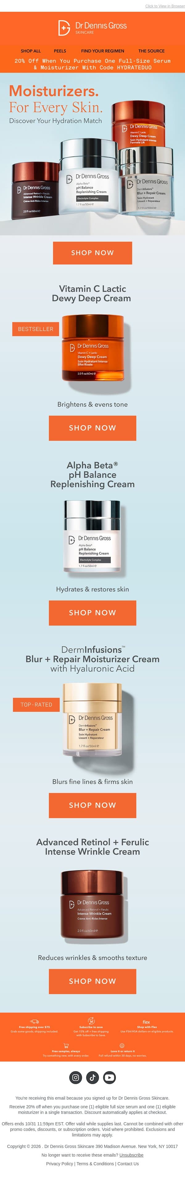🍂 Save 20% Off Your Fall Moisturizer + Serum Purchase email from Dr. Dennis Gross Skincare screenshot