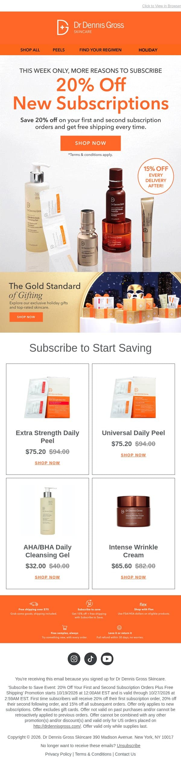 2 More Days ‼️ Save 20% Off With A Subscription email from Dr. Dennis Gross Skincare screenshot