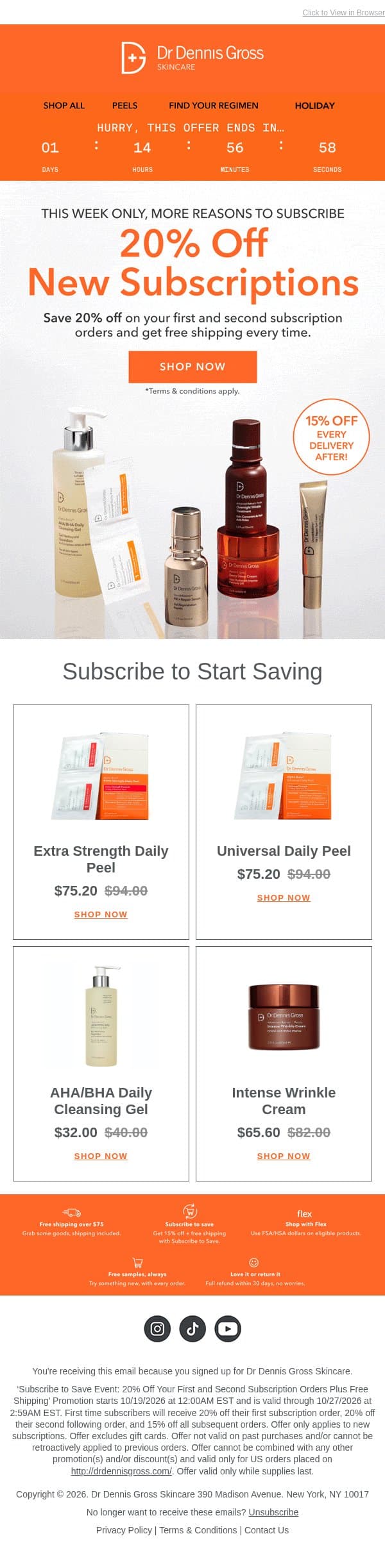 20% Off Ends Tomorrow ‼️ email from Dr. Dennis Gross Skincare screenshot