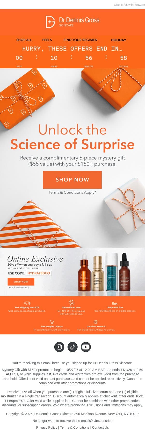 π No Tricks: 20% Off & A 6-Piece Gift ENDS TONIGHT email from Dr. Dennis Gross Skincare screenshot