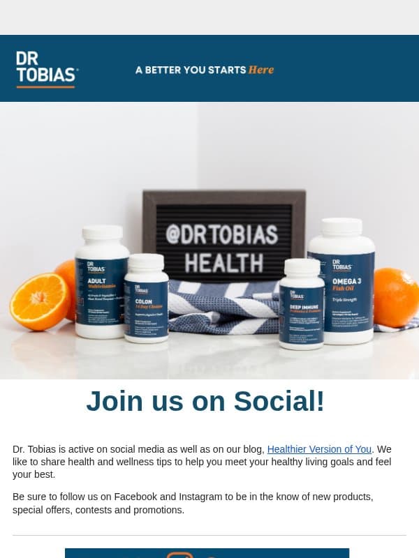 Check us out on Social Media! email from Dr. Tobias