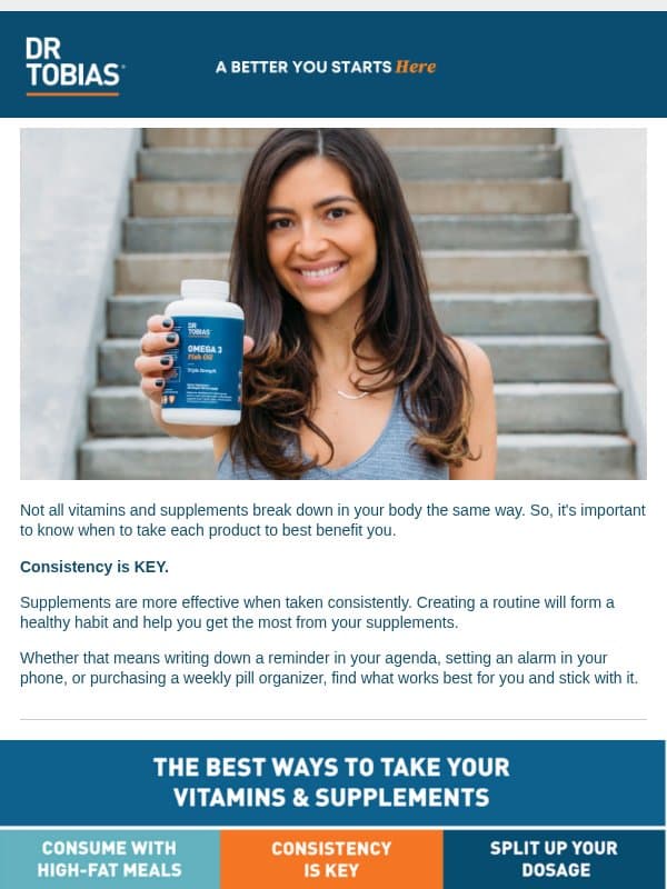 Best Time to Take your Vitamins email from Dr. Tobias