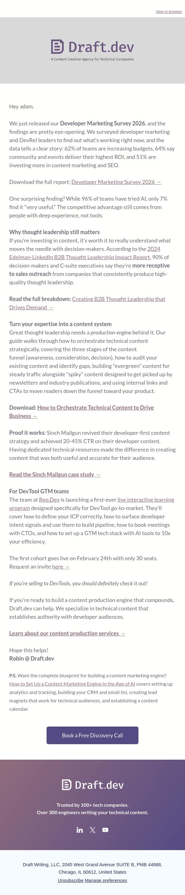 What decision-makers want from your content email from Draft.dev screenshot