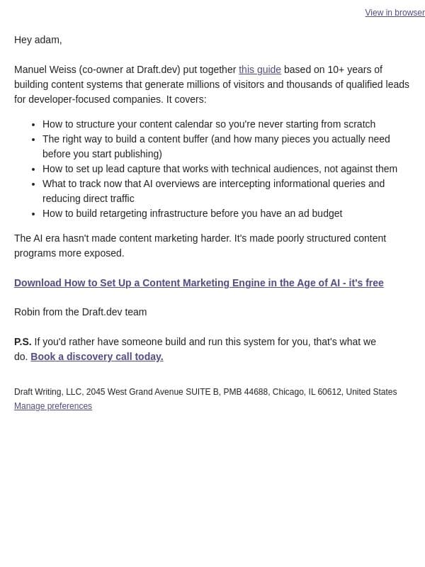 Build a system that runs itself. email from Draft.dev screenshot
