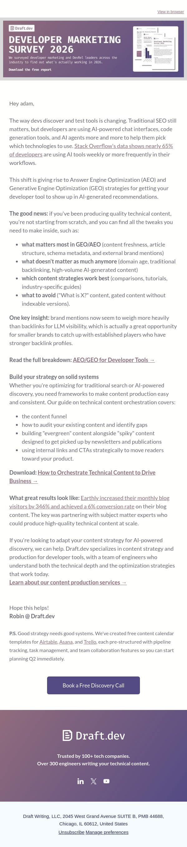 Your content strategy needs to adapt to AI search email from Draft.dev screenshot
