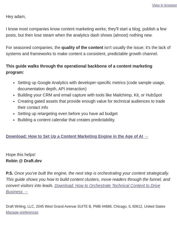 Zero-click search is here. Now what? email from Draft.dev screenshot