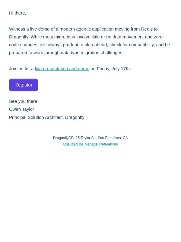 🚨 It's Code Red for your Redis cluster email from Dragonfly screenshot