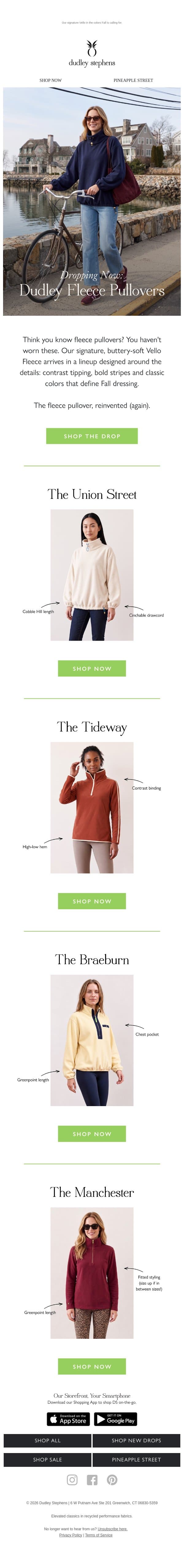 Dropping Now: Dudley Fleece Pullovers email from Dudley Stephens screenshot