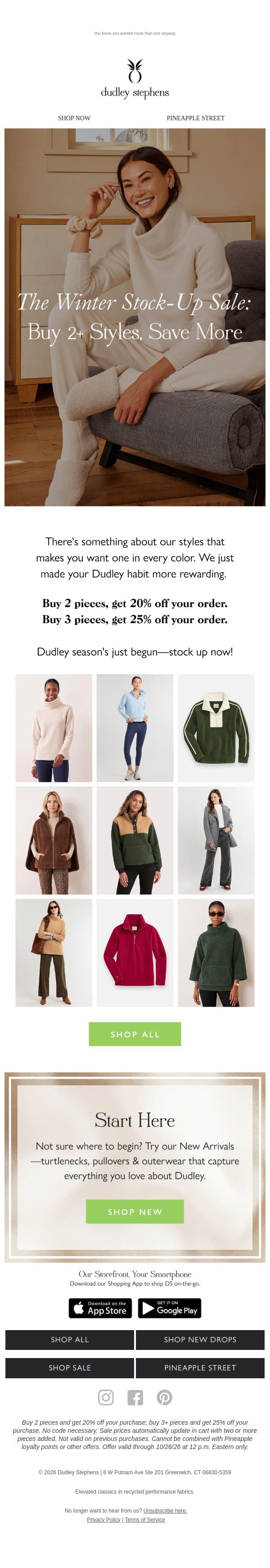 The Winter Stock-Up Sale: Up to 25% Off email from Dudley Stephens screenshot