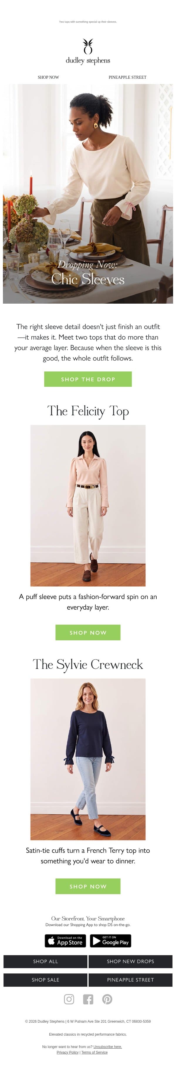 Dropping Now: Chic Sleeves email from Dudley Stephens screenshot
