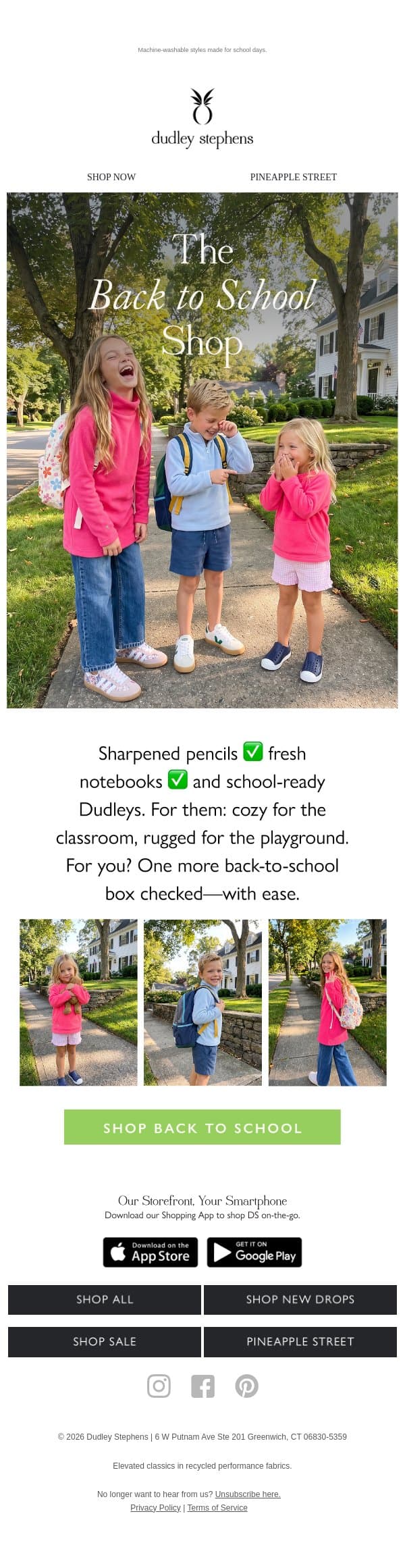 he Back to School Shop is here. email from Dudley Stephens screenshot