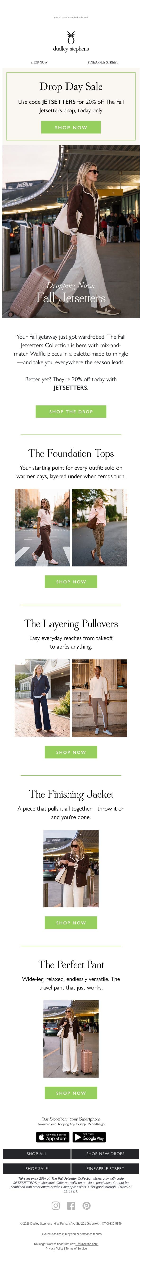 Dropping Now: Fall Jetsetters email from Dudley Stephens screenshot