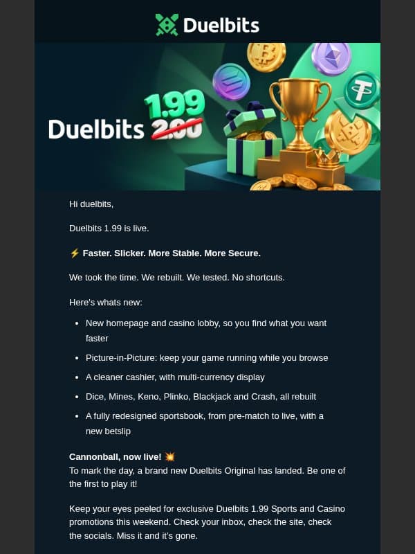 Duelbits 1.99 Is Here! 🔥 email from Duelbits