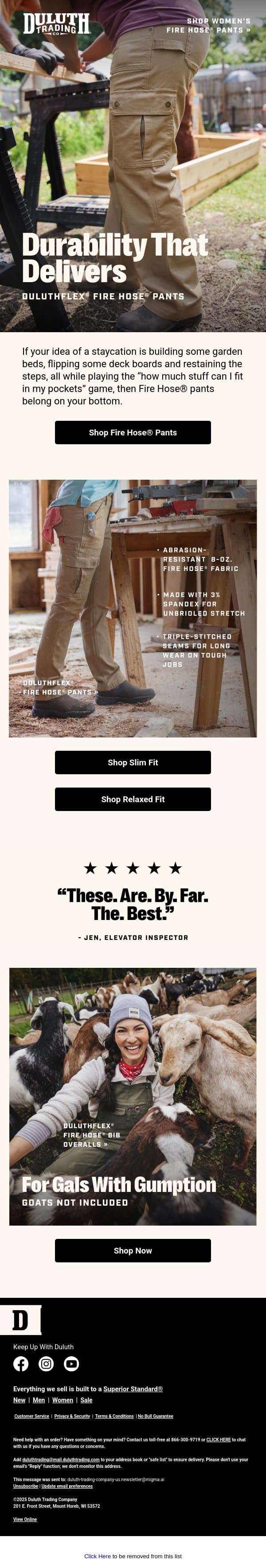 Work Pants With Flex Appeal email from Duluth Trading Company screenshot