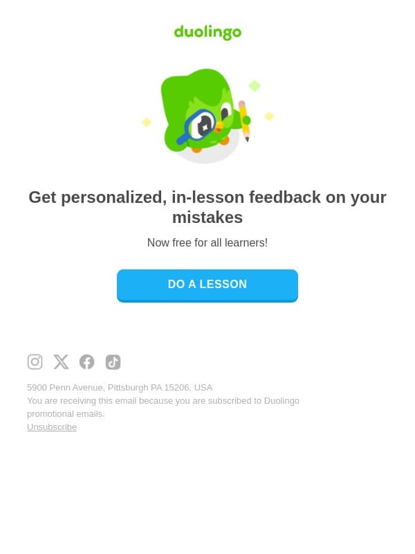 🧠 Explain My Answer is now FREE! email from Duolingo screenshot