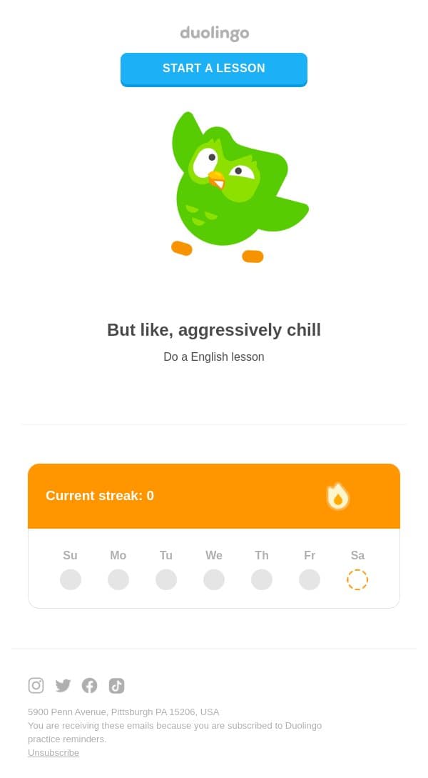 This is a chill reminder email from Duolingo screenshot