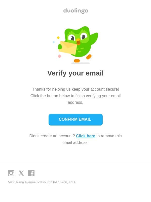 Verify your email email from Duolingo screenshot