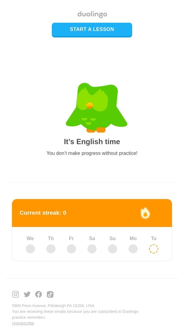Do a lesson. That’s all I ask. email from Duolingo screenshot