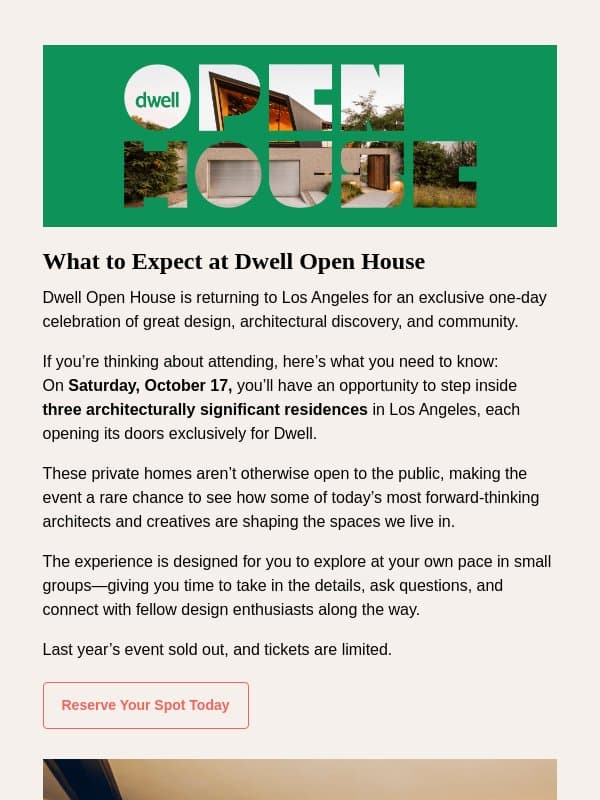 Dwell Open House Is Only One Month Away email from Dwell