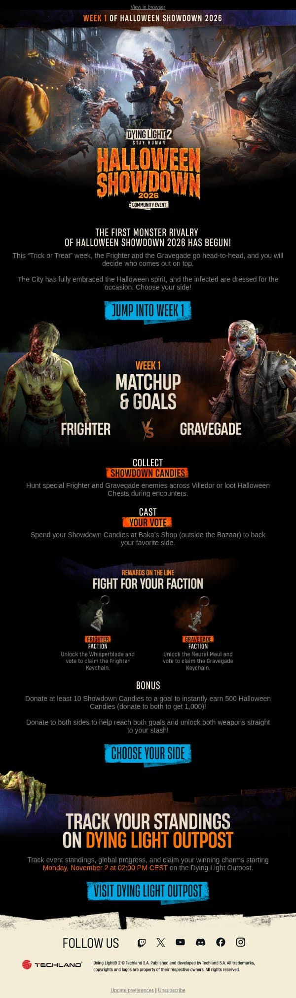 Halloween Showdown 2026 Week 1 just started in Dying Light 2! email from Dying Light 2 Stay Human screenshot