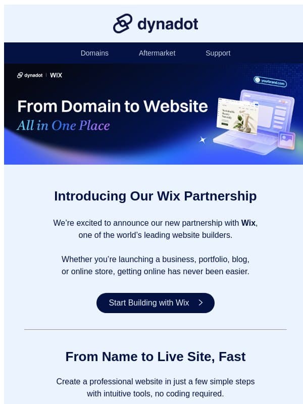 Introducing Dynadot × Wix partnership email from Dynadot