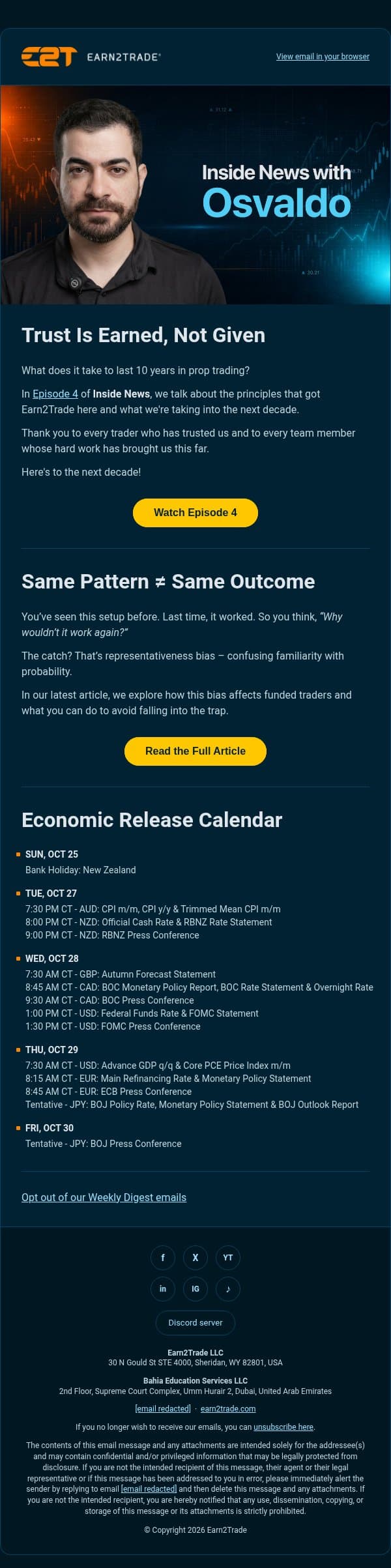 10 Years In. What’s Next? email from Earn2Trade screenshot