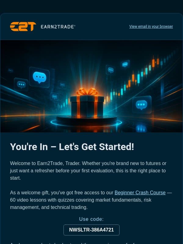 ๐ Your Welcome Gift Is Inside email from Earn2Trade