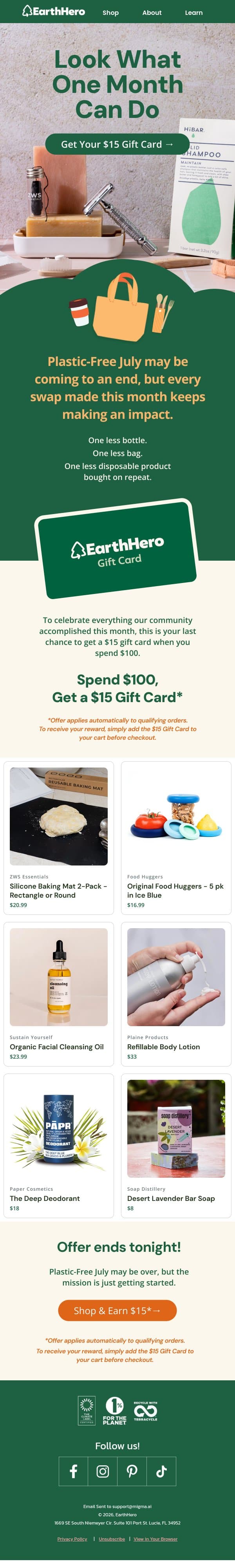 Plastic-Free July: Mission Accomplished π email from EarthHero screenshot