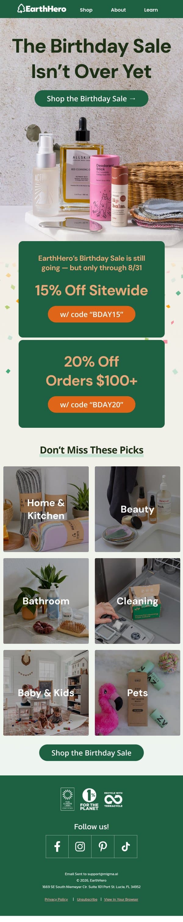 The Party’s Not Over Yet 🎉 email from EarthHero screenshot