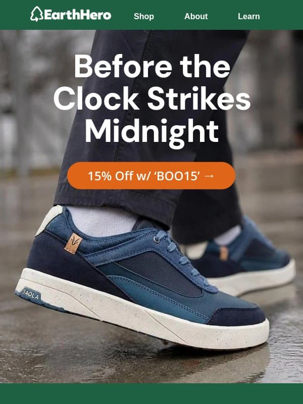 Your 15% Off Vanishes at Midnight 🌙 email from EarthHero