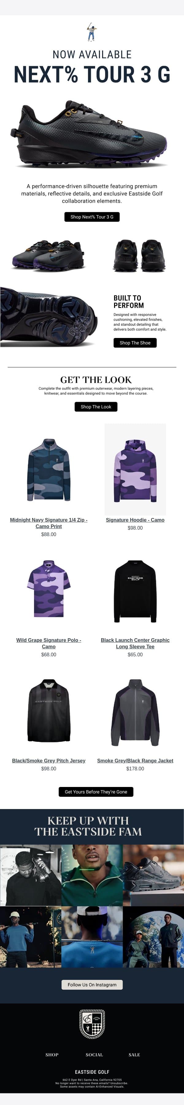 Now Available: Nike Infinity Tour Next 3 G email from Eastside Golf screenshot