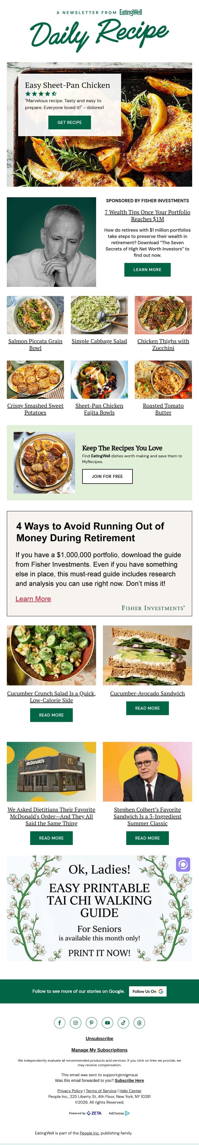 Easy Sheet-Pan Chicken email from EatingWell screenshot