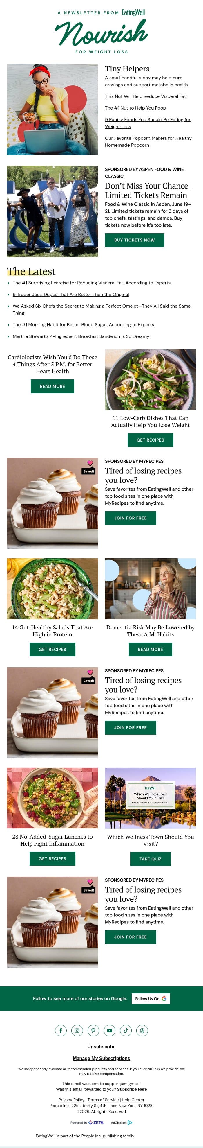 This Nut Will Help Reduce Visceral Fat email from EatingWell screenshot