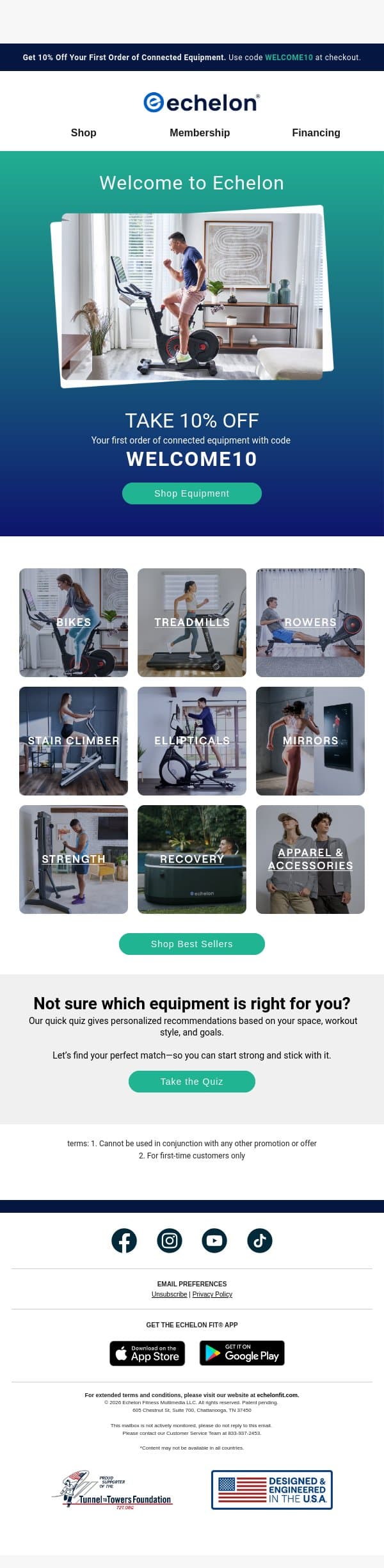 Welcome to Echelon, Friend – Let’s Get Started email from Echelon Fitness screenshot