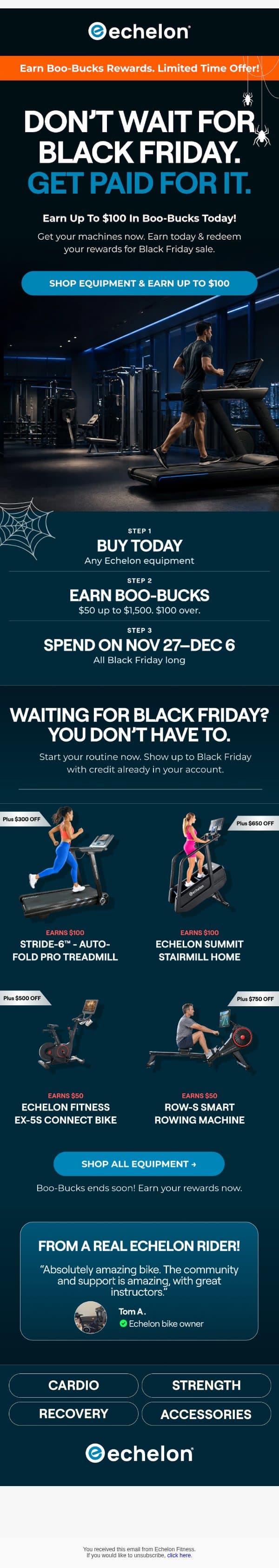 Don’t wait for Black Friday. Get ahead of it. email from Echelon Fitness screenshot