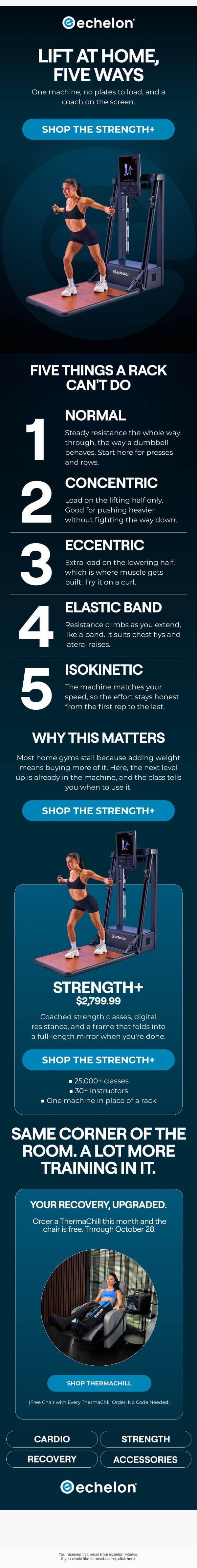 Five things a rack of weights can't do email from Echelon Fitness screenshot