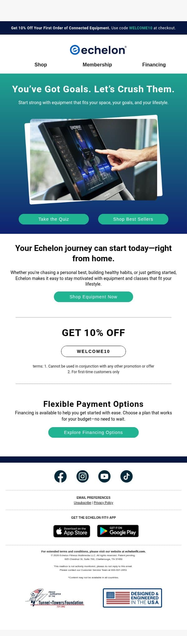 Stay on Track—Your Goals Deserve It email from Echelon Fitness screenshot