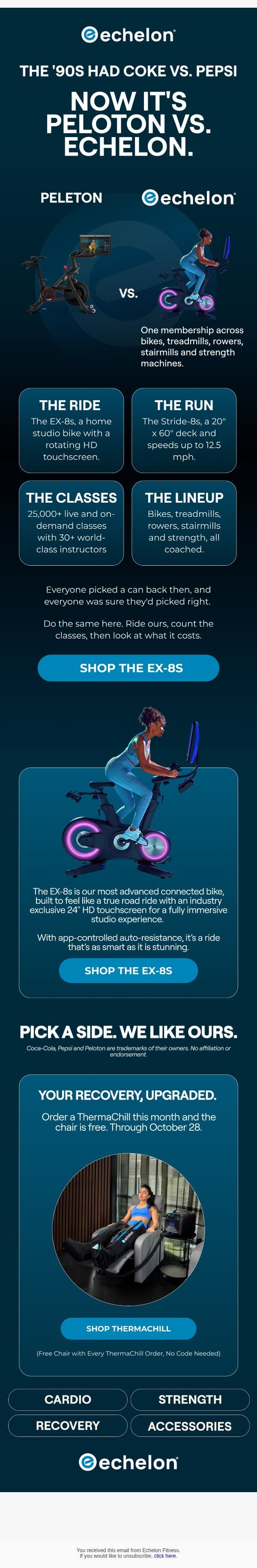 The '90s had Coke vs. Pepsi email from Echelon Fitness screenshot