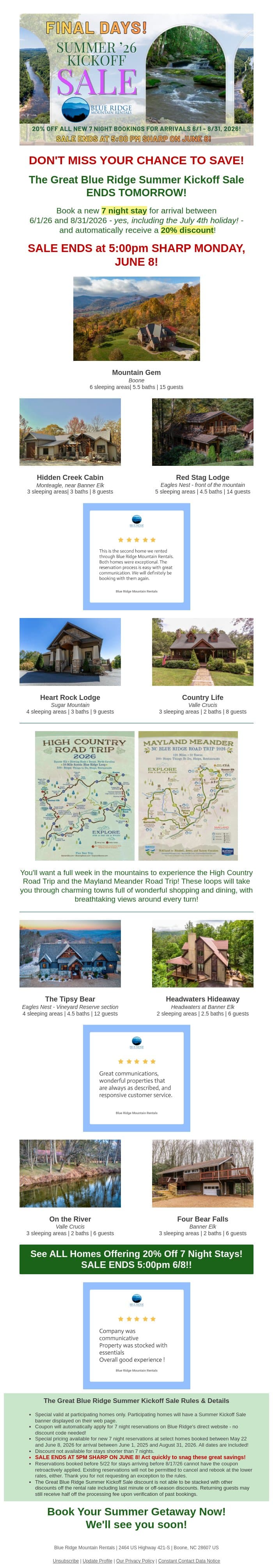 The Great Blue Ridge Summer Kickoff Sale ENDS TOMORROW! email from Eco-Products screenshot