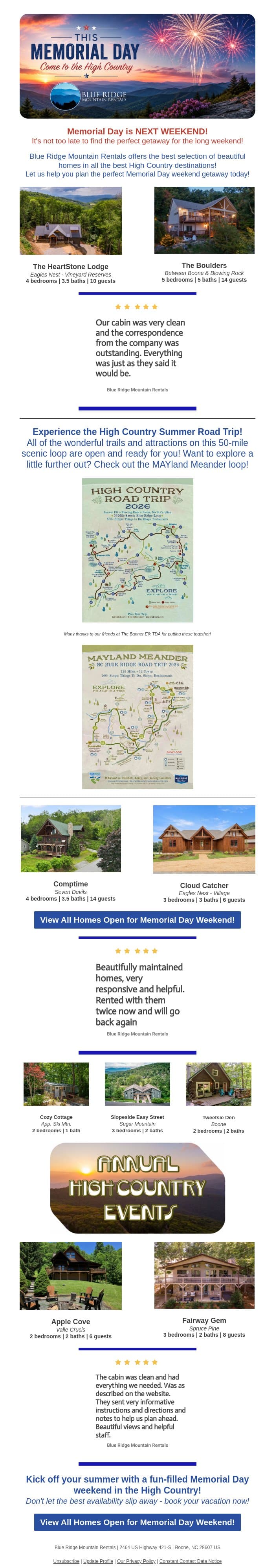 Memorial Day Is This Weekend! Spend It In the Mountains! email from Eco-Products screenshot