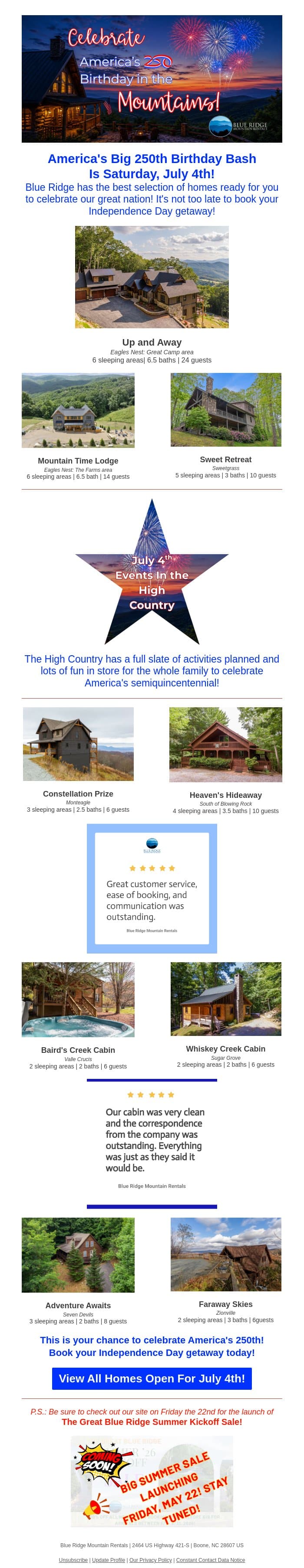 America's 250th Birthday is Saturday 7/4! Celebrate in the Mountains! email from Eco-Products screenshot
