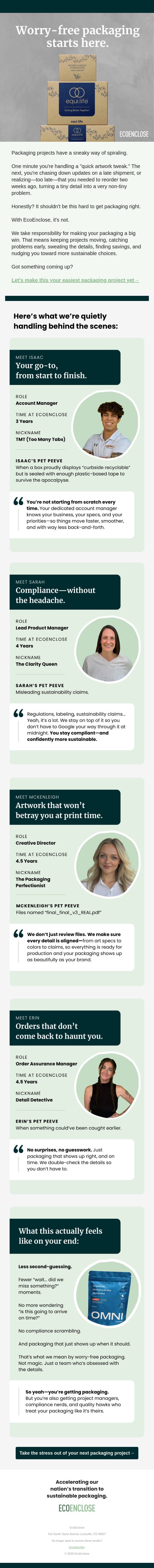 Meet the team behind your packaging email from EcoEnclose screenshot