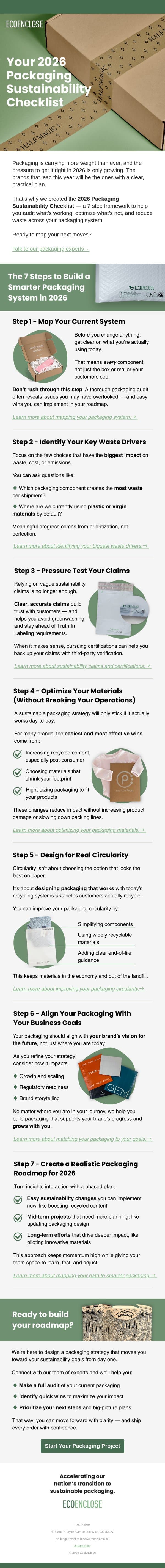 Feeling stuck on sustainable packaging? email from EcoEnclose screenshot
