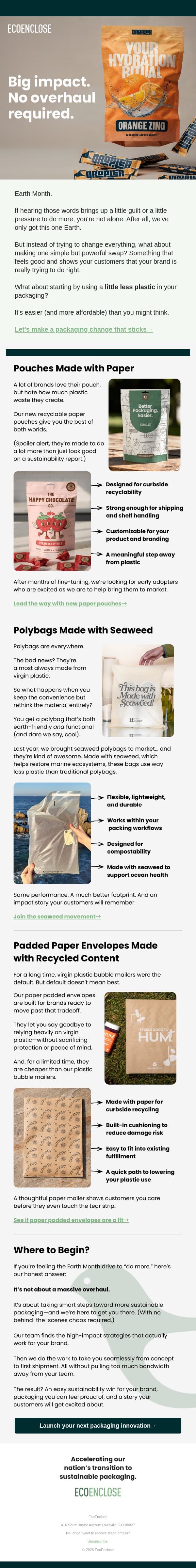 Earth-Smart Packaging, Without Disrupting Your Business email from EcoEnclose screenshot