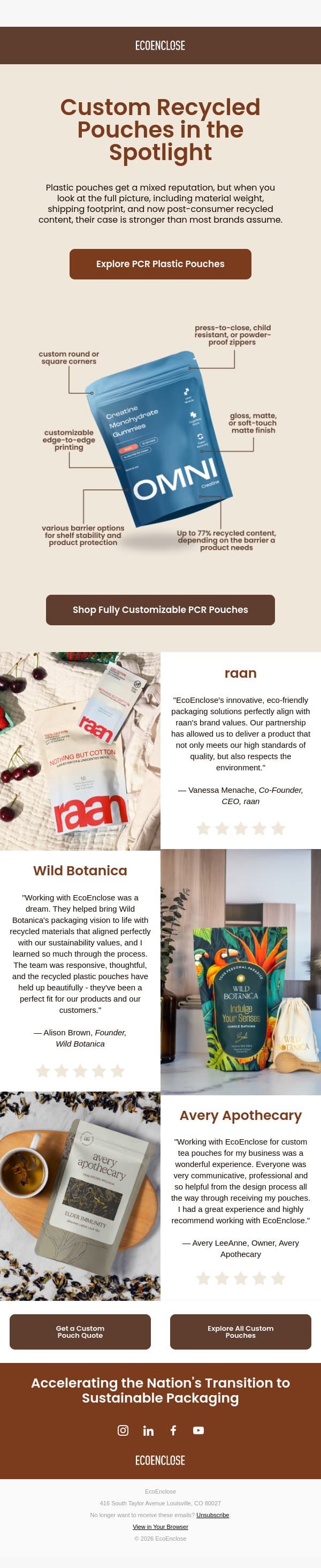 Plastic pouches, done right email from EcoEnclose screenshot