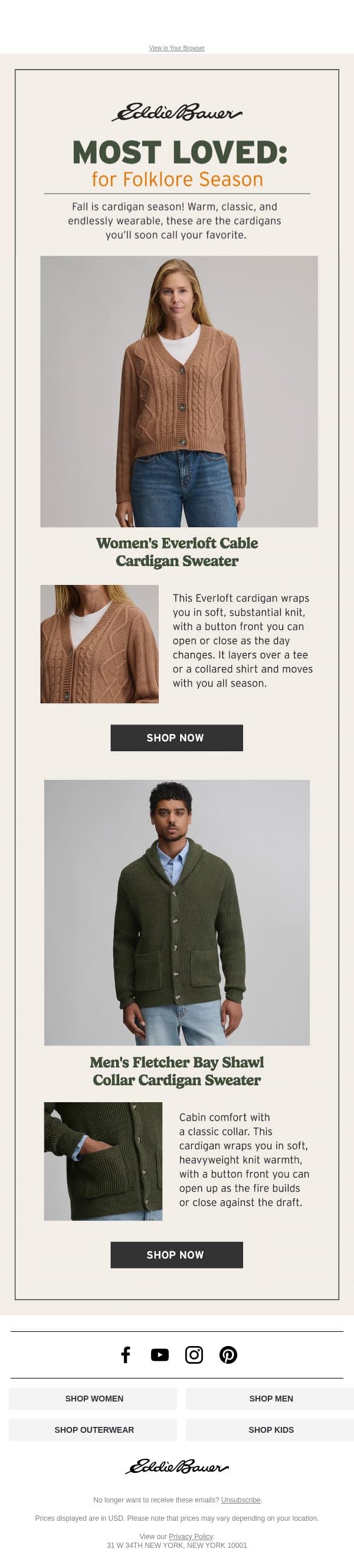 Most Loved For Folklore Season email from Eddie Bauer screenshot